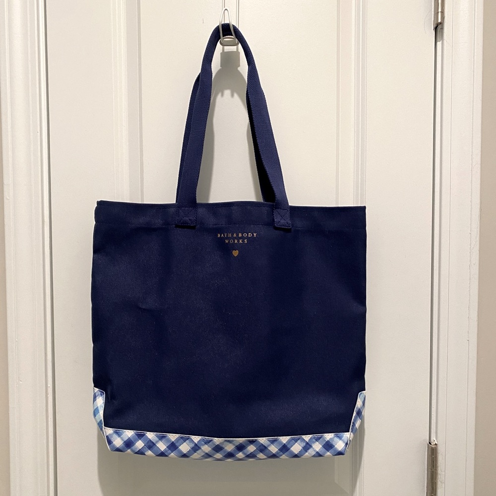 Bath & Body Works canvas bag, navy blue with gingham bottom
